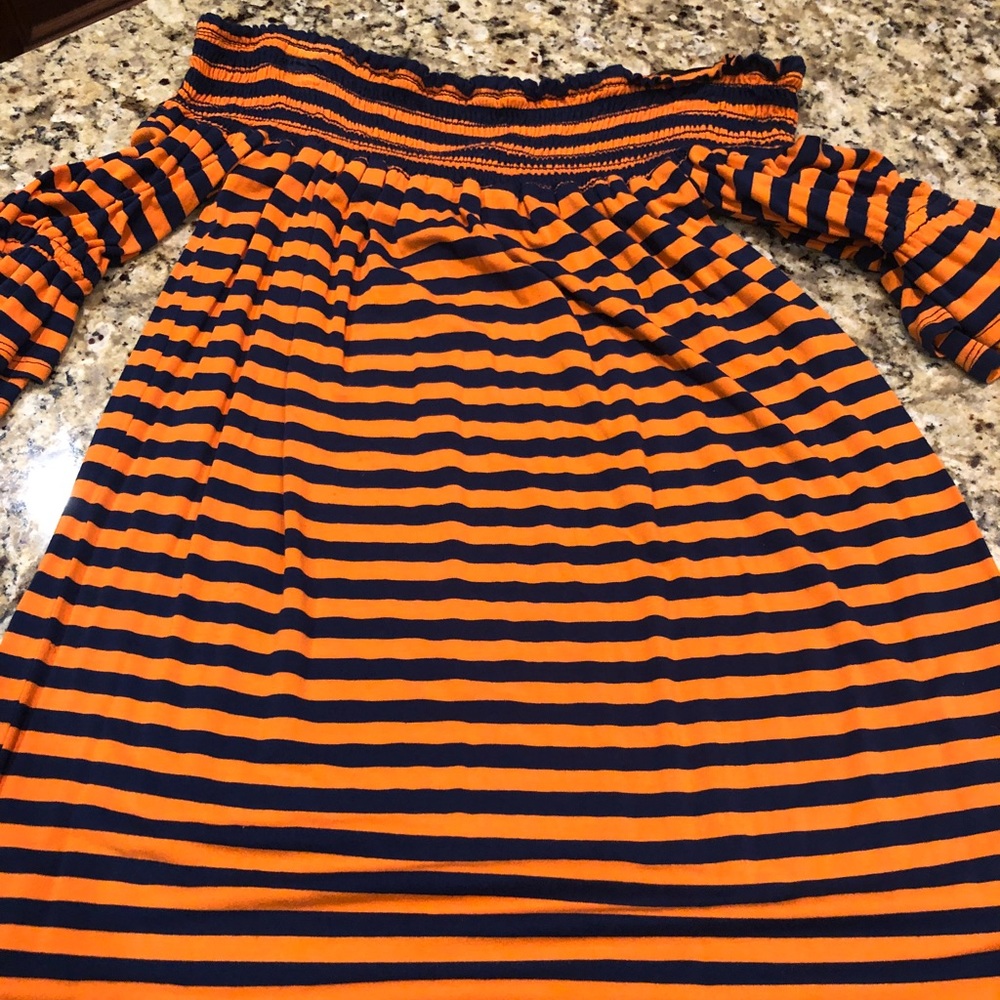 Navy and orange off the shoulder tunic